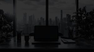 Contemporary office space overlooking a cityscape