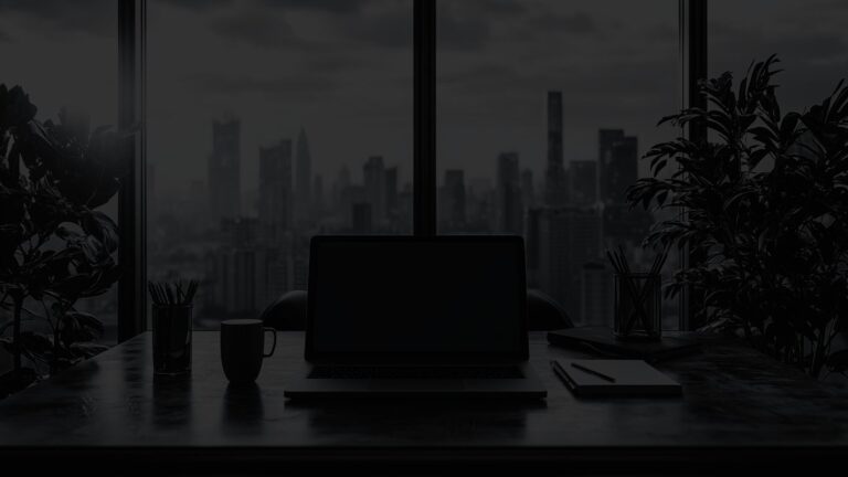 Contemporary office space overlooking a cityscape