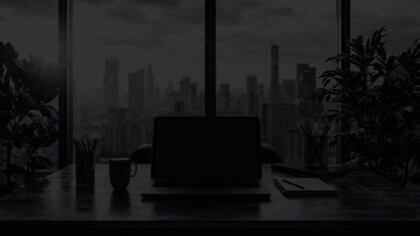 Contemporary office space overlooking a cityscape